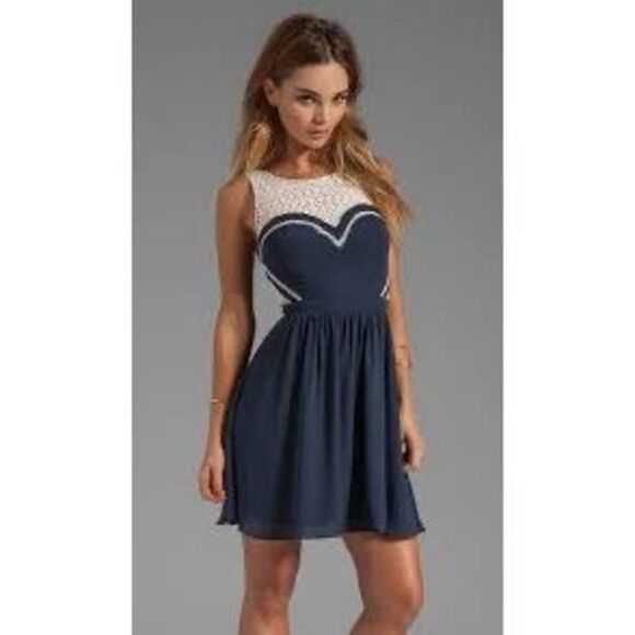 Greylin Women's Sweetheart Top Crochet Avery Lace Cutout Mini Dress Navy… - Picture 1 of 9